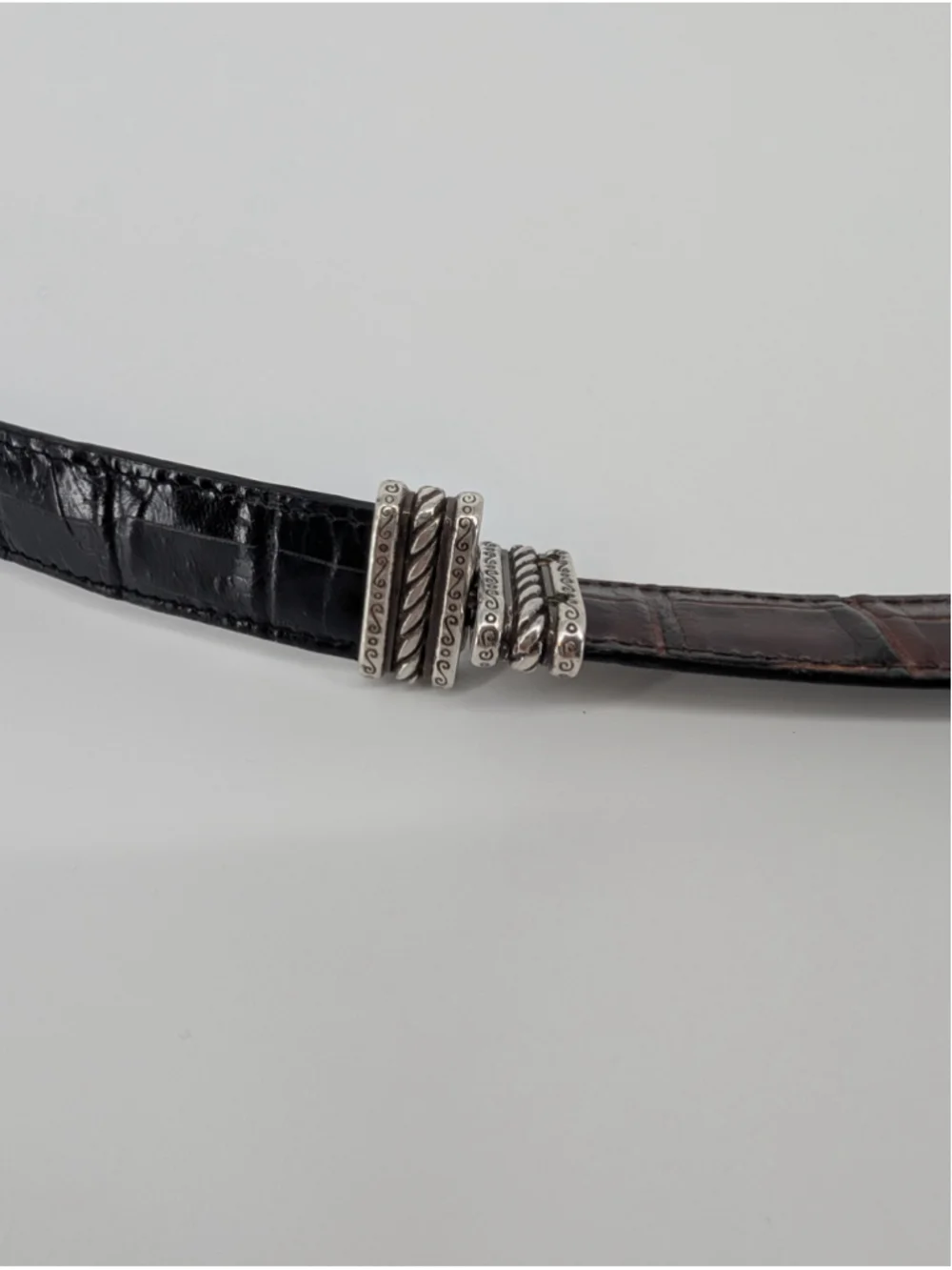 Vintage Brighton Reversible Black Brown Croc Leather Belt Silver Buckle 30-34
